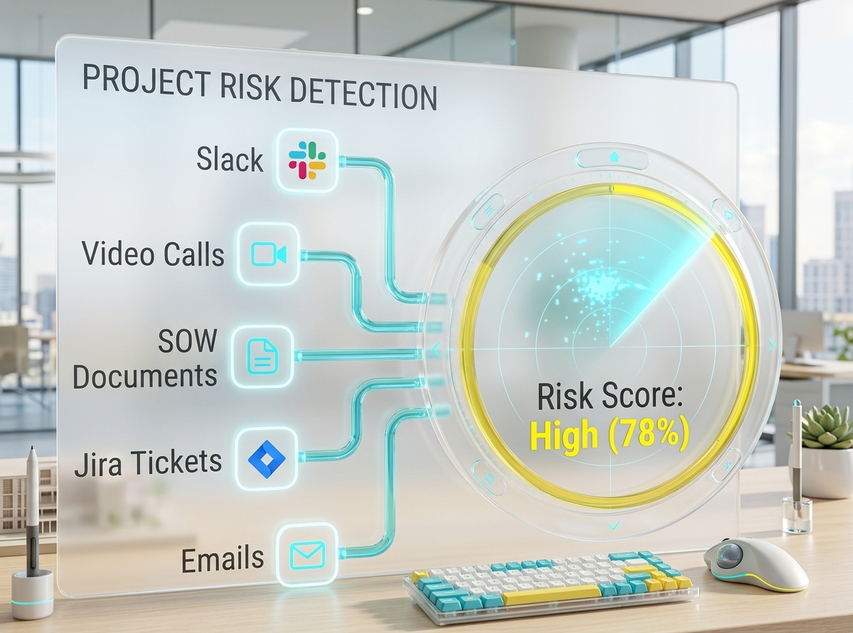 Rookly dashboard showing detected project risks on a client account